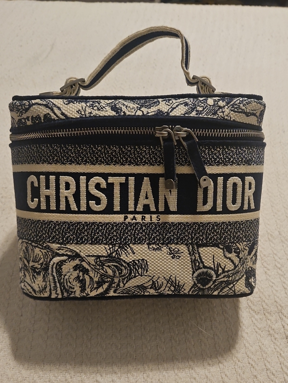 Dior Navy and Cream Embroidered CHRISTIAN DIOR Vanity Case